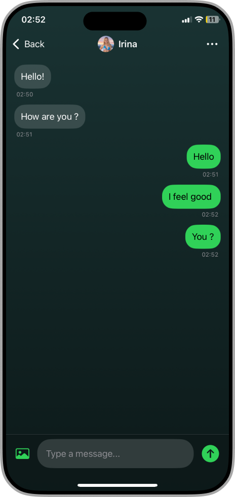 Mix Chat conversation screen with sent and received messages